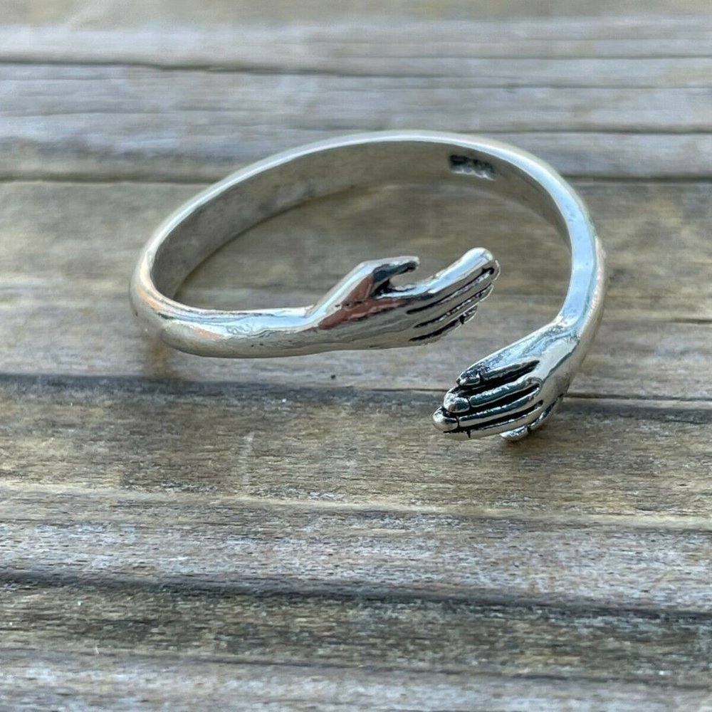 Hug Ring Silver Tone Fashion Unisex Ring Jewelry Friendship Ring Size Adjustable - Picture 3 of 11